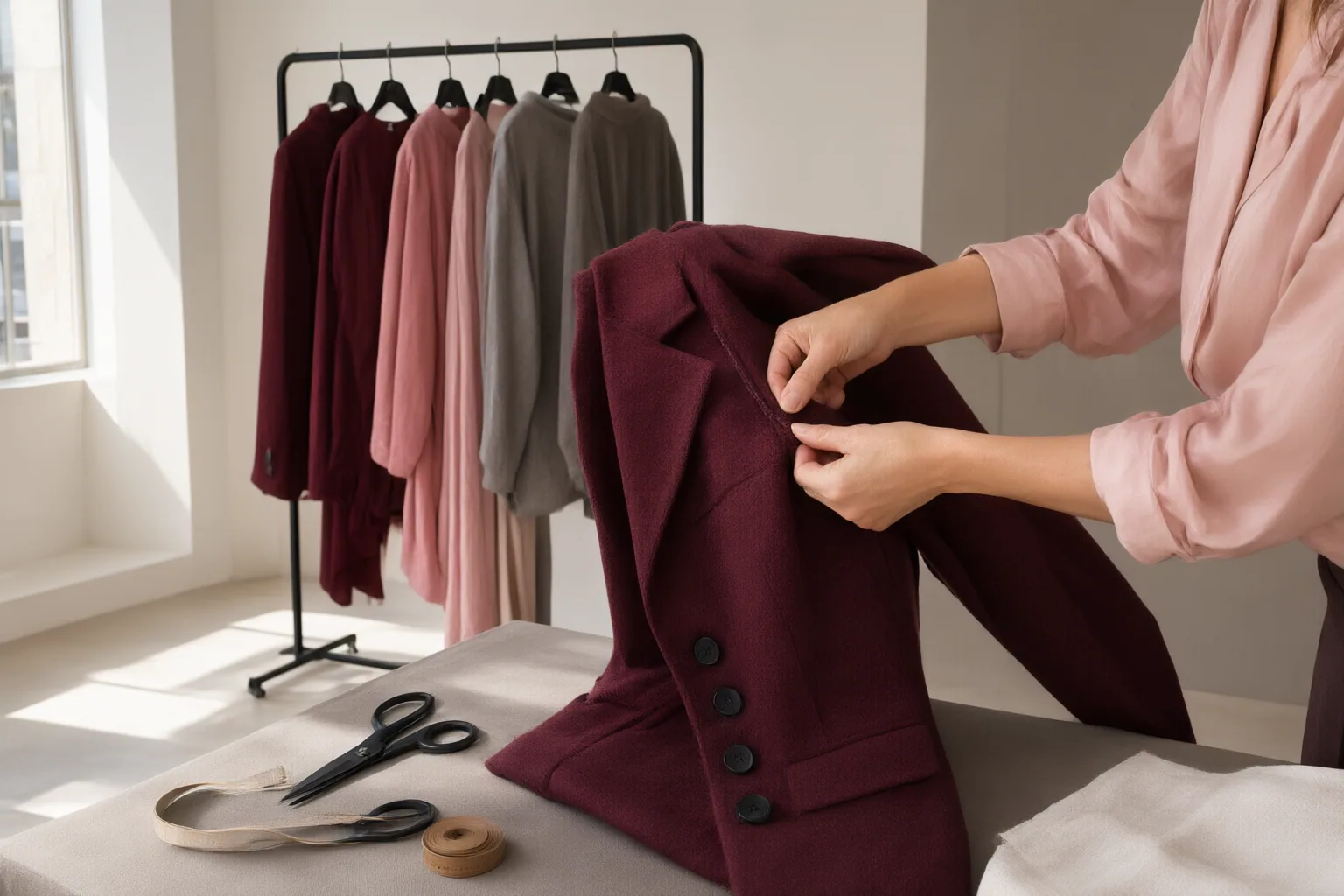 Editorial scene showing practical next steps for How to Check Clothing Durability Before Buying: Seams, Stress Points, Fastenings, and Care Requirements