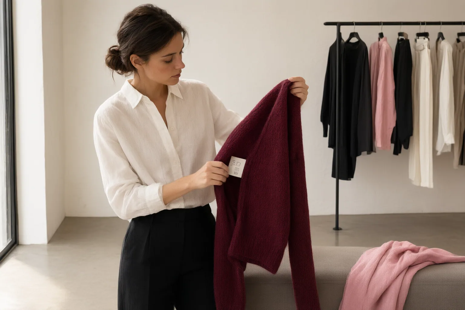 Editorial scene showing practical next steps for How to Check Clothing Care Requirements Before Buying Clothes