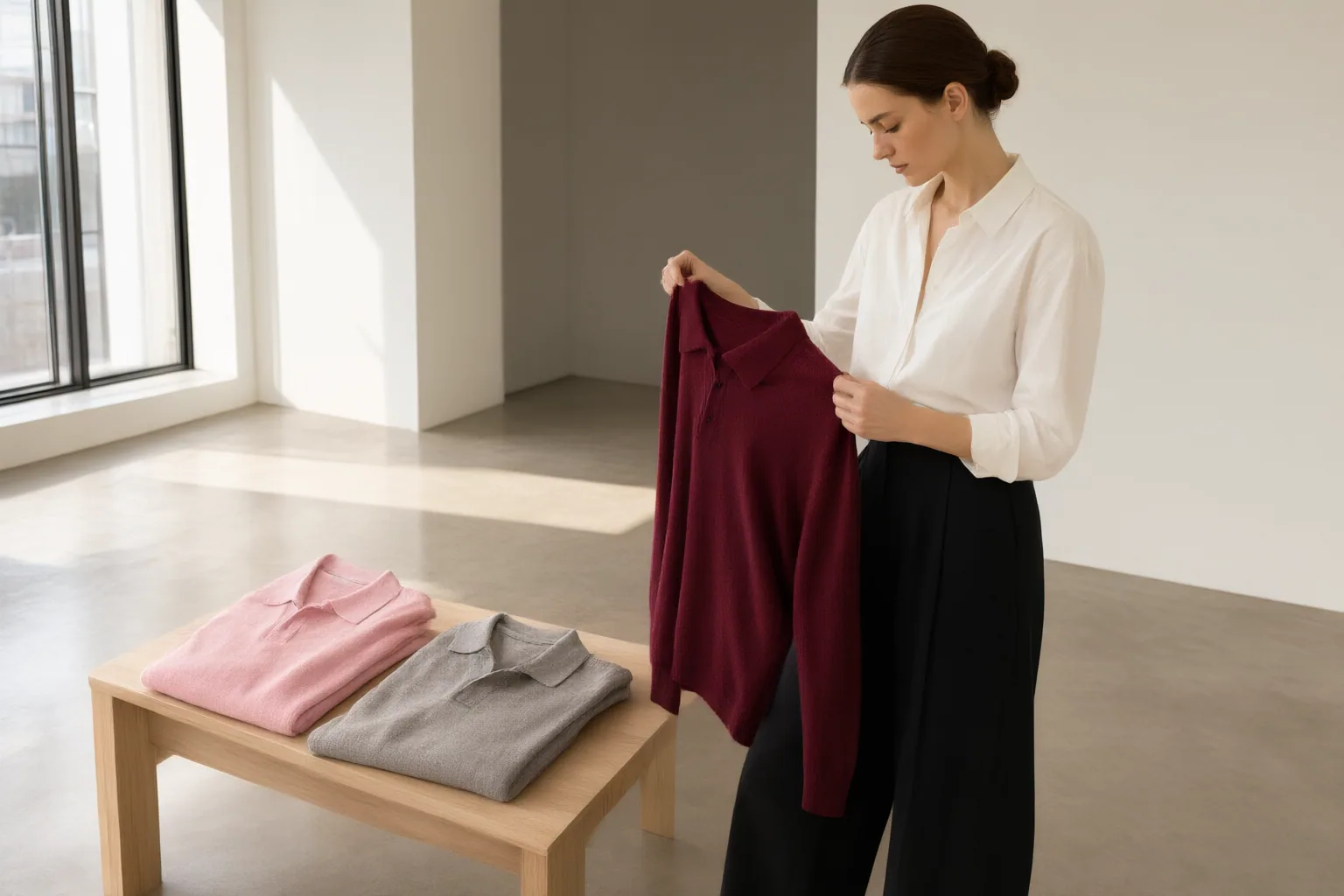 Editorial scene showing practical next steps for How to Choose a Polo Knit: Fabric Weight, Neckline, Layering, and Outfit Versatility