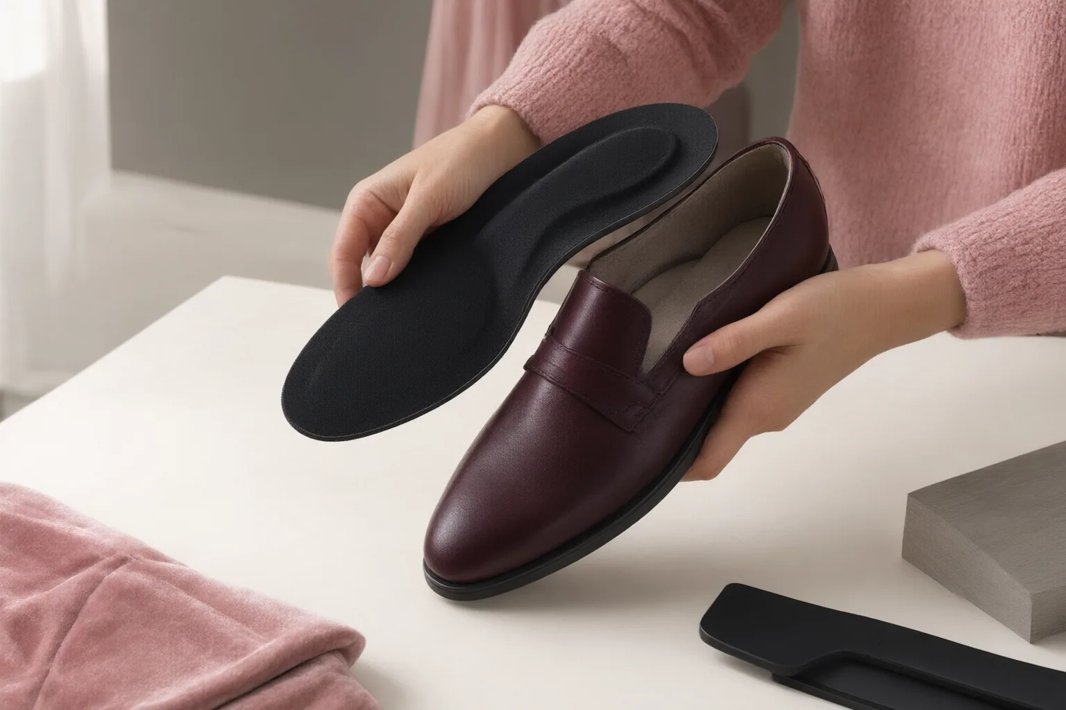Editorial scene showing practical next steps for How to Choose Shoe Insoles for Arch Support, Heel Stability, and Toe Room
