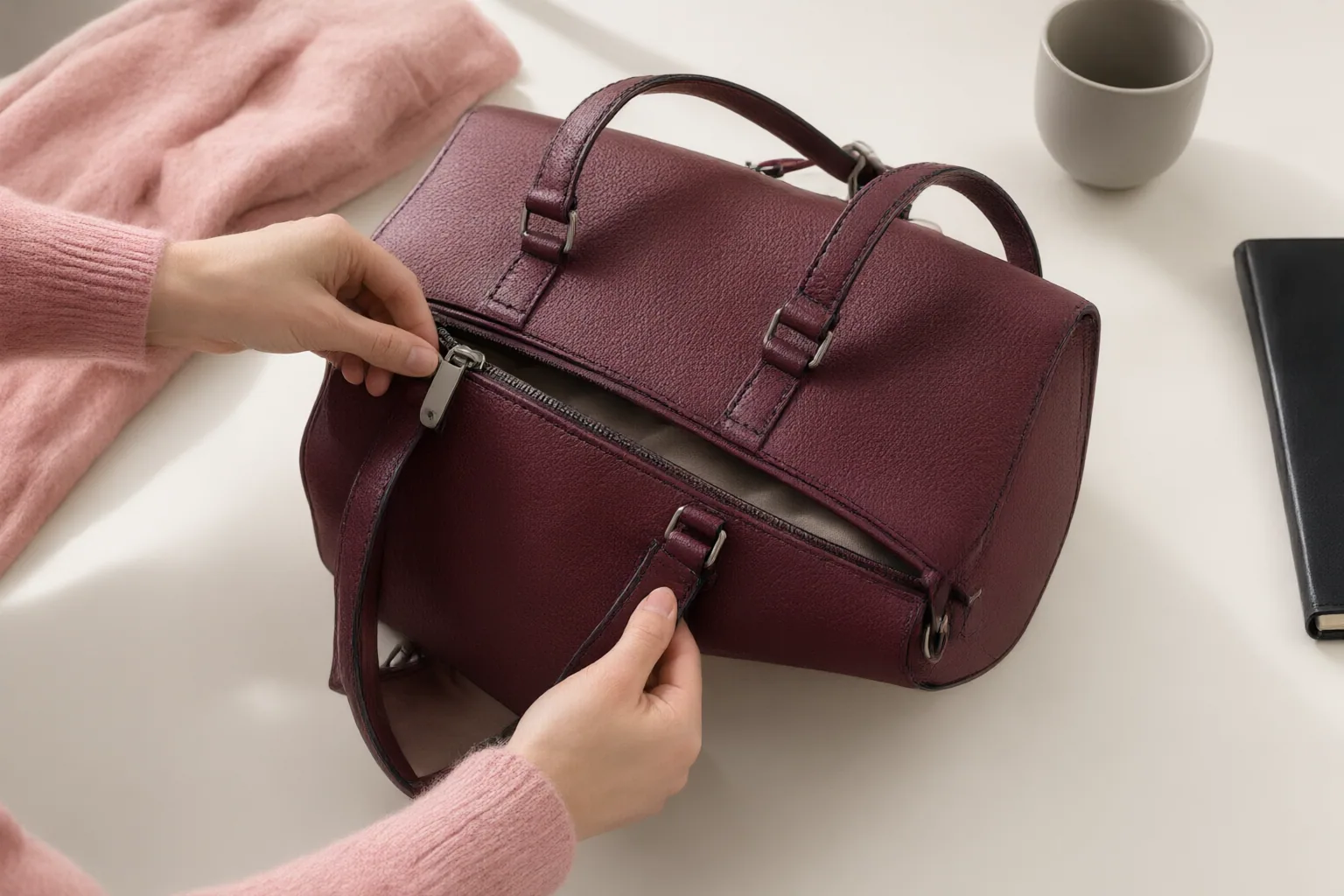 Editorial scene showing practical next steps for What to Inspect Before Buying a Leather Bag for Daily Use