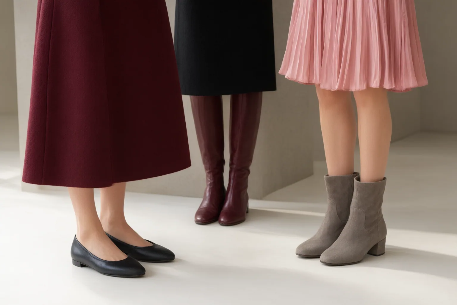 Editorial detail illustrating evidence and decision criteria for Which Skirt Length and Silhouette Work With Flats, Ankle Boots, and Knee-High Boots?