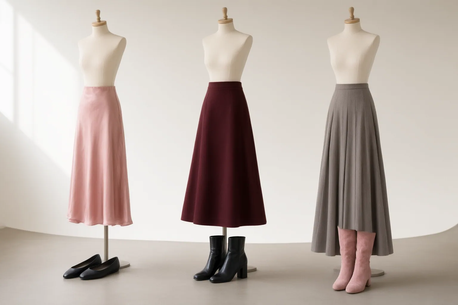 Original editorial hero image for Which Skirt Length and Silhouette Work With Flats, Ankle Boots, and Knee-High Boots?