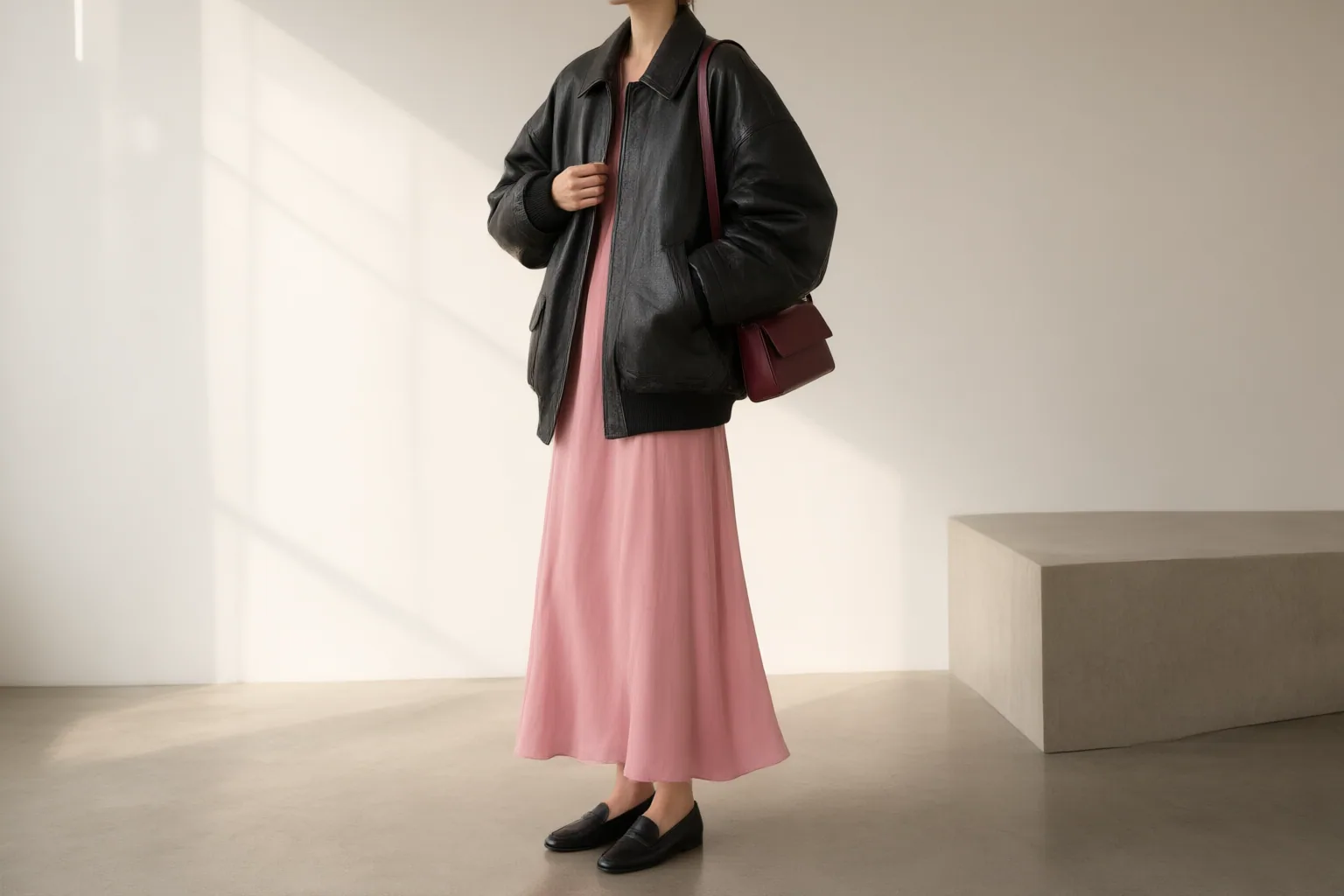 Editorial scene showing practical next steps for How to Style a Hailey Bieber-Inspired Leather Bomber With Trousers, Jeans, and Midi Dresses