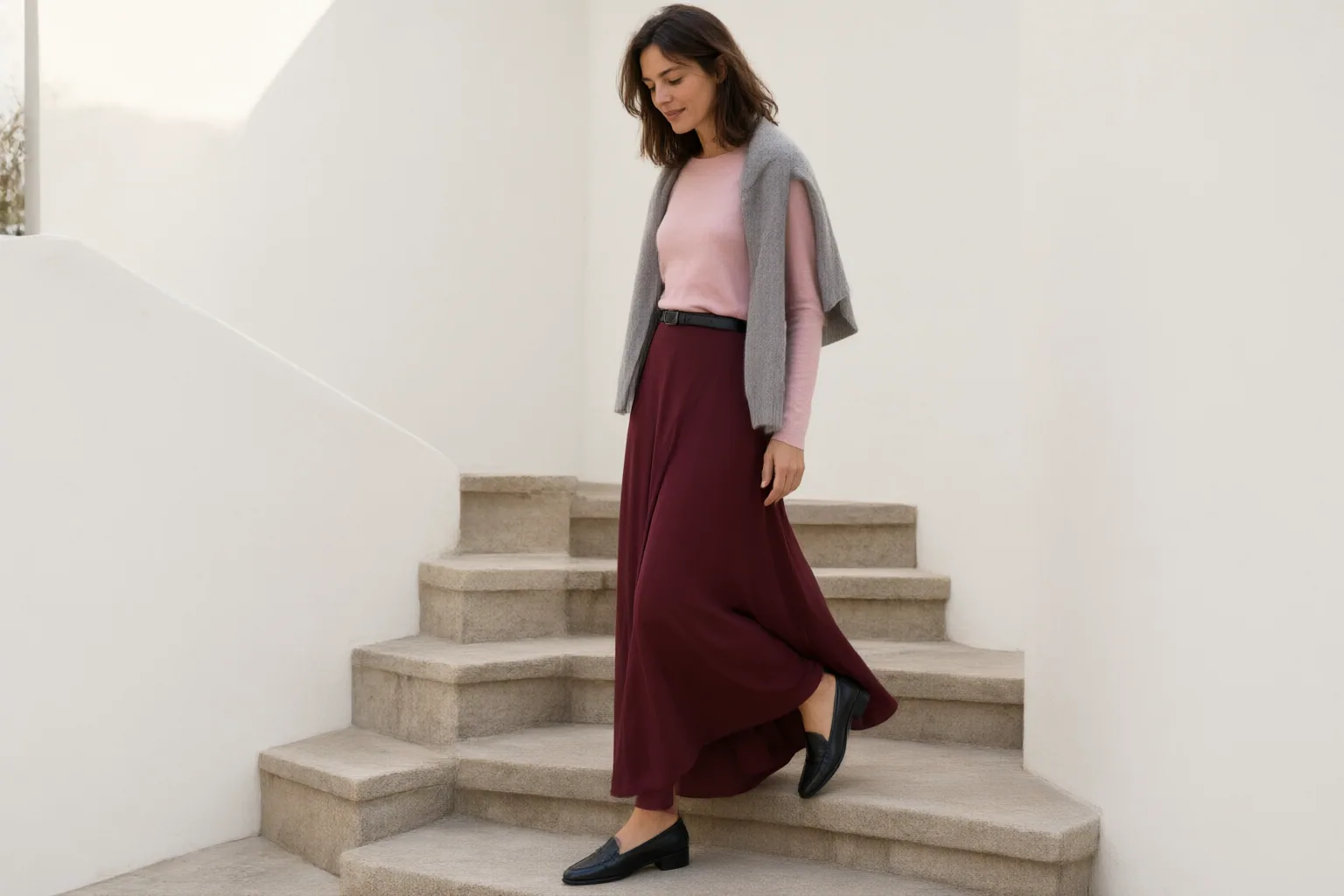 Original editorial hero image for How to Style a Maxi Skirt for Walking, Stairs, Changing Temperatures, and Different Shoes