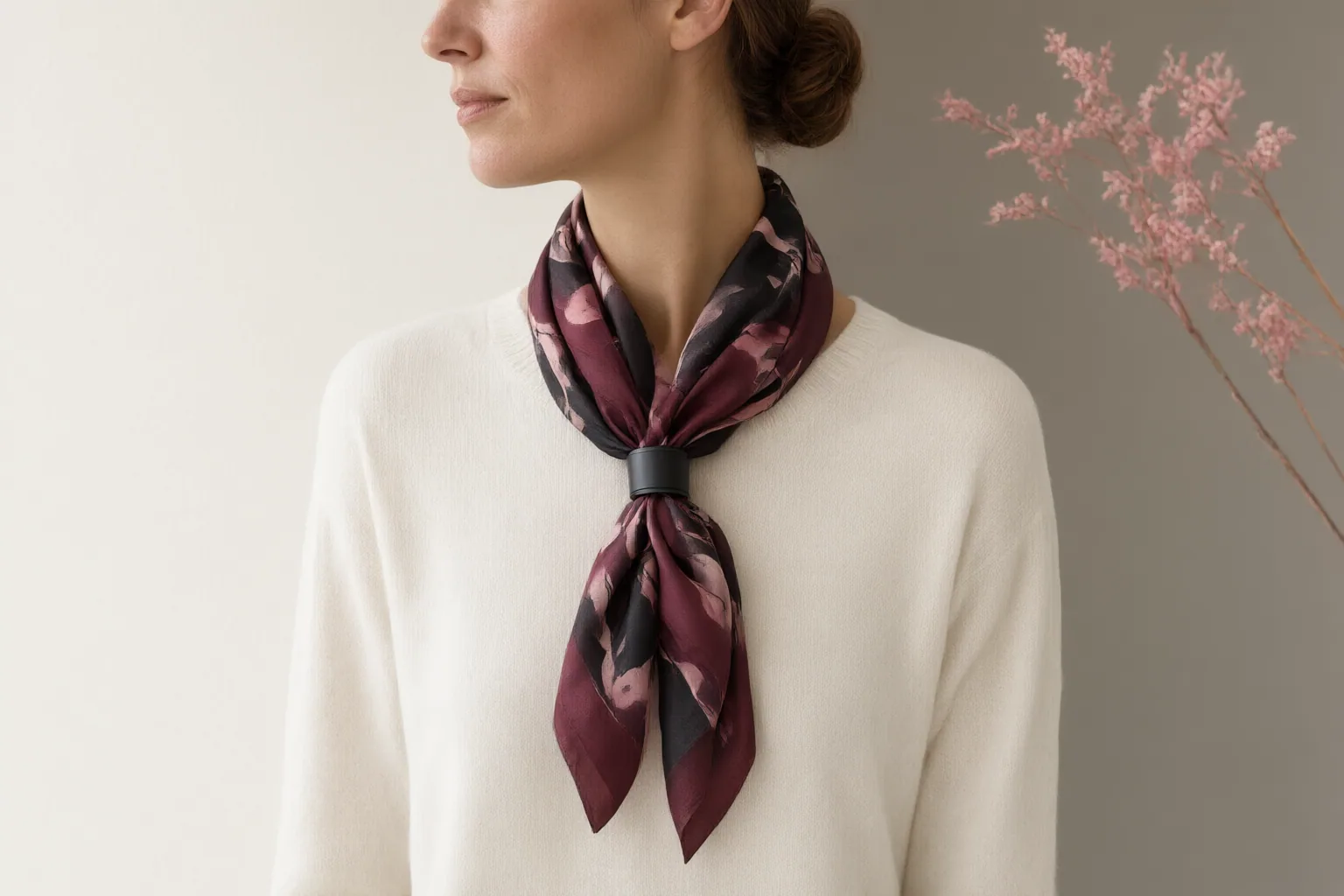 Original editorial hero image for How to Style a Silk Scarf Without Slipping, Snagging, or Outfit Fuss