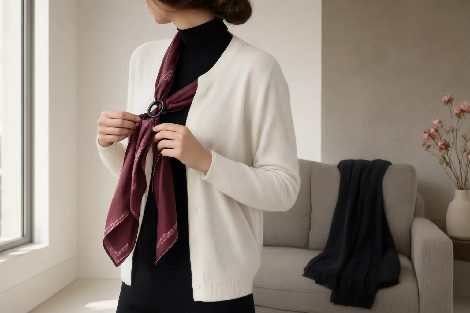 Editorial scene showing practical next steps for How to Style a Silk Scarf Without Slipping, Snagging, or Outfit Fuss