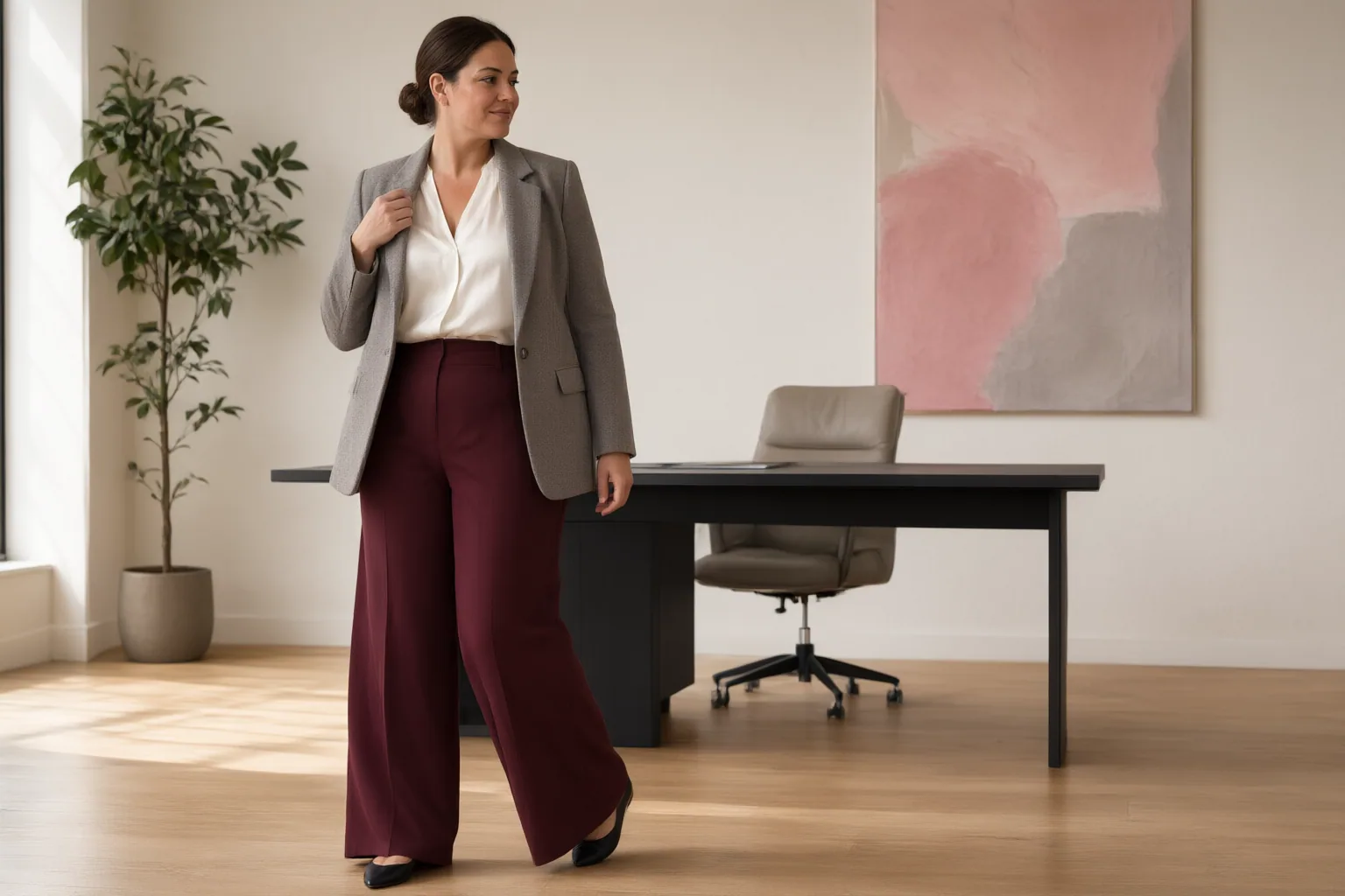 Editorial scene showing practical next steps for Plus-Size Business Casual Outfit Ideas for Different Work Settings, Seasons, and Fits